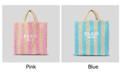 Women's Fashion Large Capacity Handmade Straw Knitting Tote Bag Summer Travel Beach Shoulder Bags Casual Simple Portable Handbag