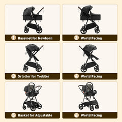 Baby stroller 3 in 1 Baby carriage Portable luxurious travel pram High landscape newborn baby stroller with baby carrier PU