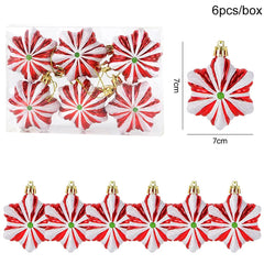 6pcs/box Christmas Tree Pendant Red Star Candy Snowflake Xmas Ball Ornament New Year 2025 Home Decoration Noel Gift Navidad 2024
