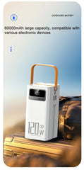 60000mAh Portable Power Bank - 120W Fast Charging Solar Generator for Camping Emergency Outdoor