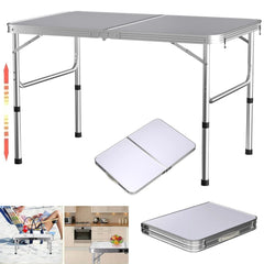 3FT/90CM Picnic Folding Tables, Aluminium Foldable Portable Adjustable Height Lightweight for Camping BBQ, 90x60x37/67cm