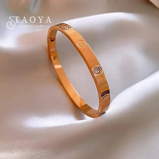 Classic Design Stainless Steel Rose Gold Color Smooth Metal Bracelet for Women's Non Fading Jewelry Trendy Explosive Accessories