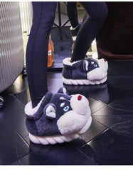 Women Indoor Cotton Slippers Cute Cartoon Dog Winter Warm Shoes Couples Home Floor Slides Anti-slip Female Male House Footwear