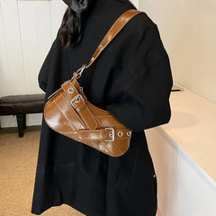 MOJOYCE Small Belt Design Glossy Patent Leather Shoulder Bags Women Luxury Brand Tote Handbag Y2K Underarm Bag with Inner Pocket