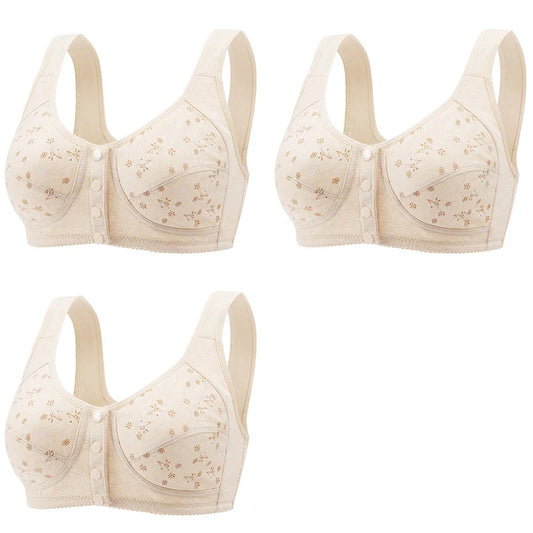 3Pcs/Set Women Lingerie Bra Cotton Wire Free Front Closure Bralette Confortable Underwear Widened Shoulder Straps U-shaped Back