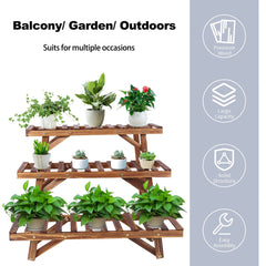 Large 3 Tier Step Plant Stand Wood Ladder Shelf Garden Display for Patio Indoor Outdoor Flower Pot Shelf