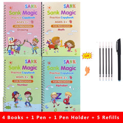 4pcs Sank Magic Practice Copybook Pen Preschools Kids Calligraphy English Verison Free Wiping Children Reusable Writing Book