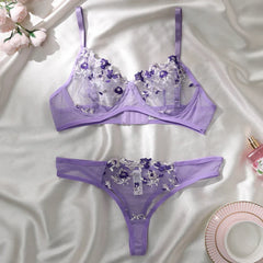 2-Pieces Fancy Sexy Lingerie Set Woman Semi-Sheer Women's Underwear Embroidery Beautiful Bra And Panty Sets Erotic Outfits