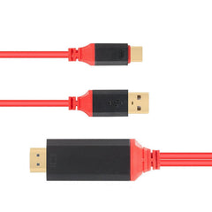2 in 1 USB-C / Type-C + USB Power Supply Interface to 4K x 2K Ultra HD HDMI Video Cable, Length: 2m, Red USB Power Supply Interface