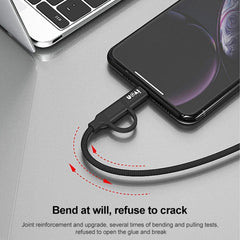 IVON CA52 2.4A USB to Type-C + Micro USB 2 in 1 Charging Sync Data Cable, Length: 1m, Type-C + Micro USB