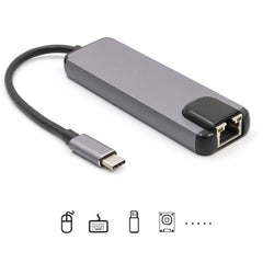 USB-C/Type-C to HD 4K HDMI + RJ45 + USB 3.0 + USB 2.0 + PD 5 in 1 HUB Converter, 5 in 1