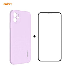 For iPhone 12 Hat-Prince ENKAY ENK-PC0682 Liquid Silicone Straight Edge Shockproof Case + 0.26mm 9H 2.5D Full Glue Tempered Glass Film, For iPhone 12