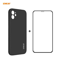 For iPhone 12 Hat-Prince ENKAY ENK-PC0682 Liquid Silicone Straight Edge Shockproof Case + 0.26mm 9H 2.5D Full Glue Tempered Glass Film, For iPhone 12