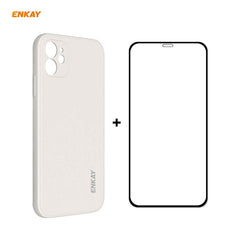 For iPhone 12 Hat-Prince ENKAY ENK-PC0682 Liquid Silicone Straight Edge Shockproof Case + 0.26mm 9H 2.5D Full Glue Tempered Glass Film, For iPhone 12