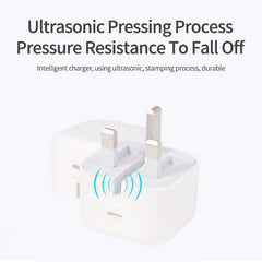 A2344 20W PD 3.0 Type-C / USB-C Folding Travel Charger + USB-C / Type-C to 8 Pin Fast Charging Data Cable Set, UK Plug, Length: 1m