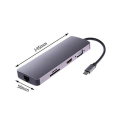 WS-11 8 in 1 Type-C to HDMI + VGA + SD + TF + RJ45 + PD + 2 x USB3.0 HUB Adapter Converter