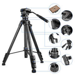 YUNTENG VCT-999 2m Aluminum Tripod Mount with Fluid Drag Damping Head, VCT-999