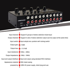 5 In 5 Out Audio Signal Selector Sound Mixing Distribute Device Input Independent Switch, 5 In 5 Out