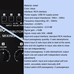 5 In 5 Out Audio Signal Selector Sound Mixing Distribute Device Input Independent Switch, 5 In 5 Out