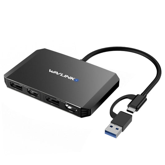 WAVLINK WL-UG69DH2 Dual Monitor USB+Type-C to Dual 4K HD DisplayPort Adapter Splitter