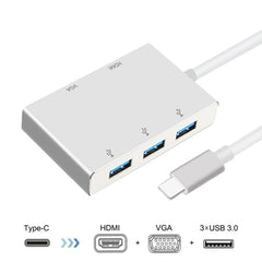 USB C to HDMI VGA USB Hub Adapter 5 in 1 USB 3.1 Converter for Laptop for MacBook,ChromeBook Pixel,Huawei MateBook, HDMI+VGA+3xUSB3.0 to Type-C