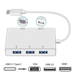 USB C to HDMI VGA USB Hub Adapter 5 in 1 USB 3.1 Converter for Laptop for MacBook,ChromeBook Pixel,Huawei MateBook, HDMI+VGA+3xUSB3.0 to Type-C