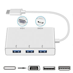 USB C to HDMI VGA USB Hub Adapter 5 in 1 USB 3.1 Converter for Laptop for MacBook,ChromeBook Pixel,Huawei MateBook, HDMI+VGA+3xUSB3.0 to Type-C
