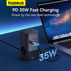 Baseus 35W Fast Charger Digital Power Strip 7-in-1 Charging Station 4000W Rated Power Digital Display For iPhone16 15 14 Pro Max