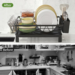 Black Single Layer Dish Rack, Drainer Rack, Dish Drying Rack,Steel Plate and Bowl Organizer, 50 x 25 x 20 cm