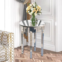 Mirrored Side End Table with Geometric Legs, Modern Furniture for Hallway, Living Room and Bedroom