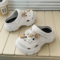 Children's Slippers for Home Black White Versatile Girls Summer EVA Outdoor Beach Slippers Fashion Elegant Kids Princess Shoes