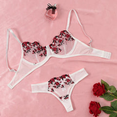 2-Pieces Fancy Sexy Lingerie Set Woman Semi-Sheer Women's Underwear Embroidery Beautiful Bra And Panty Sets Erotic Outfits