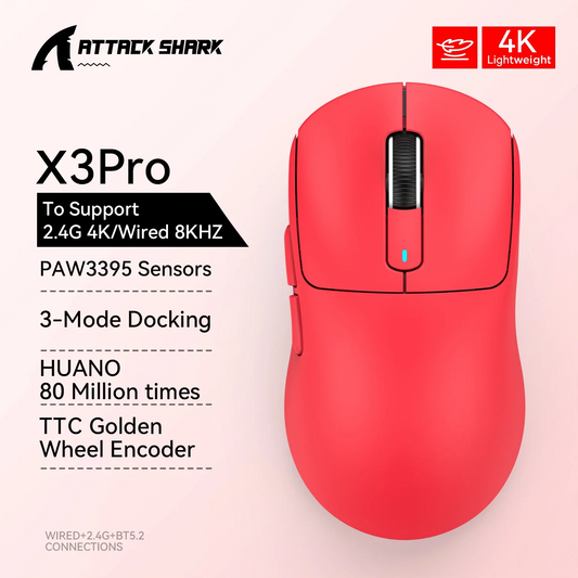 Attack Shark X3Pro X3 Wireless Mouse Lightweight PAW3395 26000dpi Tri-Mode Connection Macro Gaming Mouse for Win/Xbox/PS/Mac