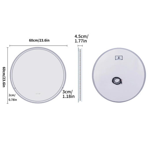 LED Bathroom Mirror Round 600/800mm Illuminated Dimmable Backlit Lighted Wall Vanity Mirror Anti-fog Smart Makeup Shaving Mirror