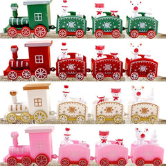 Wooden Train Christmas Ornaments Santa Cake Decoration Merry Christmas Navidad New Year Party Table Decoration Kids Gifts Toys