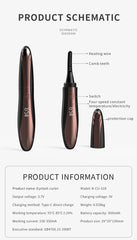 Heated Eye Lash Curler Natural Curling Makeup Revolution Portable Electric Eyelash Curlers Safe Anti-Burn Comb with LED Display