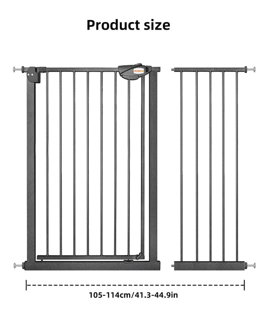 UBRAVOO Baby Gate for Doors and Stairs, Height 100 cm, Safety Pet Gate, Automatic Closure, Triple Locking