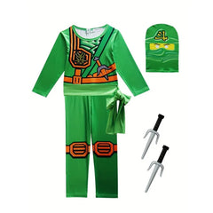 Cartoon Anime Printed Boy Ninja Costume Game Mask and Ninja Fork Accessory Set Halloween Set Party Funny Set for Boys and Girls