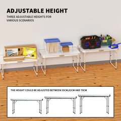 Features: - Folding table with carry handle - Moulded plastic top - includes handy carrying handle - Sturdy aluminum alloy fr
