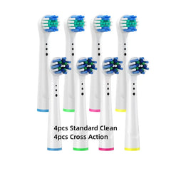 4/8PCS Replacement Brush Heads for Oral B Electric Toothbrushes Floss Cross Action 3D Pro White Precision Standard Daily Clean