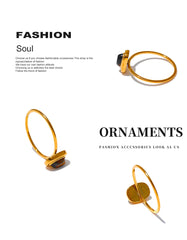 Yhpup Fashion Natural Stone Stainless Steel Oval Thin Chic Ring Women 18K PVD Plated Waterproof Jewelry Accessories 2024 Gift