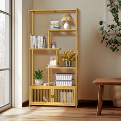 Bamboo Storage Rack Shelving Unit with High and Low Shelves Bookshelf Plant Stand for Home Organization Shelf