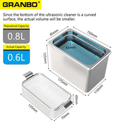 Granbosonic Ultrasonic Cleaner 800ML 1L 40KHz 35W 60W Easy Operation Jewelry Glasses Makeup Washer Bath New Design