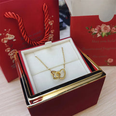 2024 New Valentine's Day Gift Custom for Women Double Heart Engraved Name Steel Necklace Eternal Rose Box Wedding Ring Box