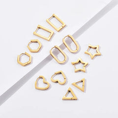 Classic Stainless Steel Hoop Earrings For Women Men Heart Star Oval Rectangle Round Triangle Gold Color Punk Hip Hop Jewelry