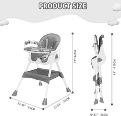 3-in-1 Baby HighChair, Foldable Portable Baby Dining Chairs Eat & Play Convertible High Chair with Double-Layer Dinner Plate