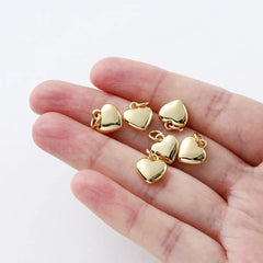 4pcs/lot 14K 18K Gold Plated Heart Charm with Jump Ring Necklace Making Supplies Solid Love Pendant For DIY Jewelry Accessories