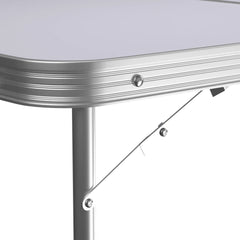 Picnic Folding Table Aluminium Foldable Adjustable Portable White Camping Table with Carrying Handle 90x60x37/67cm