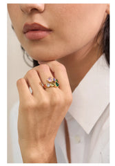 Yhpup Delicate Cubic Zirconia Heart Stainless Steel Gold Color Adjustable Fashion Open Ring High Quality Chic Charm Jewelry