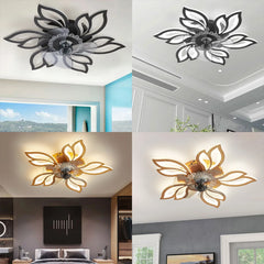 KOMORE Modern Flower Shape Ceiling Fan with Light with 3 Color temperature 6 Speeds for Office, Living Room, Bedroom